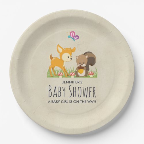 Cute Woodland Creatures Cartoon Baby Shower Paper Plates