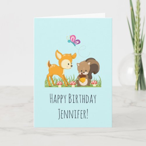 Cute Woodland Creatures Cartoon Birthday Card