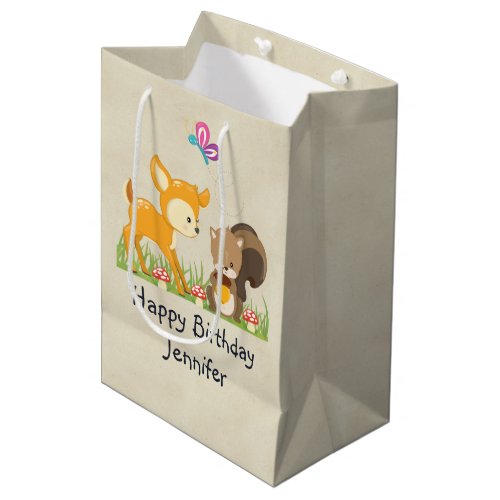 Cute Woodland Creatures Cartoon Birthday Medium Gift Bag
