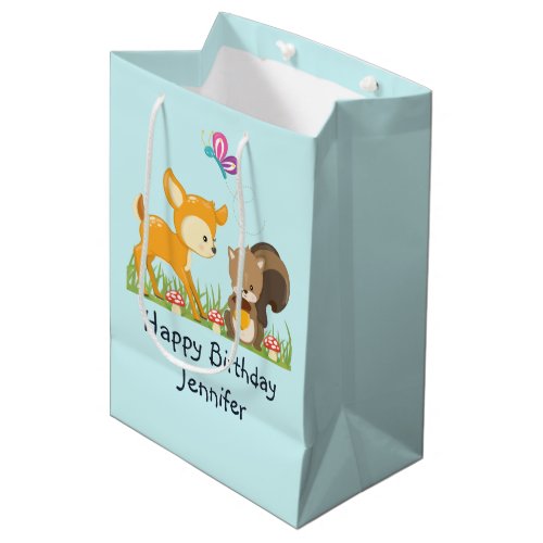 Cute Woodland Creatures Cartoon Birthday Medium Gift Bag