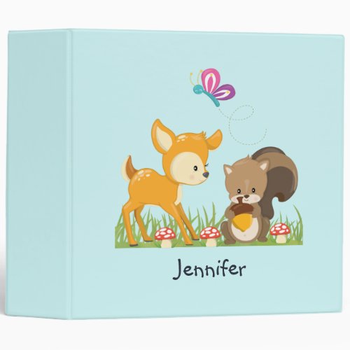 Cute Woodland Creatures Cartoon Illustration 3 Ring Binder