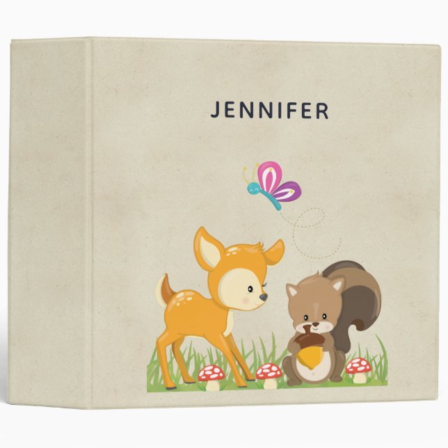 Cute Woodland Creatures Cartoon Illustration 3 Ring Binder (Front/Spine)
