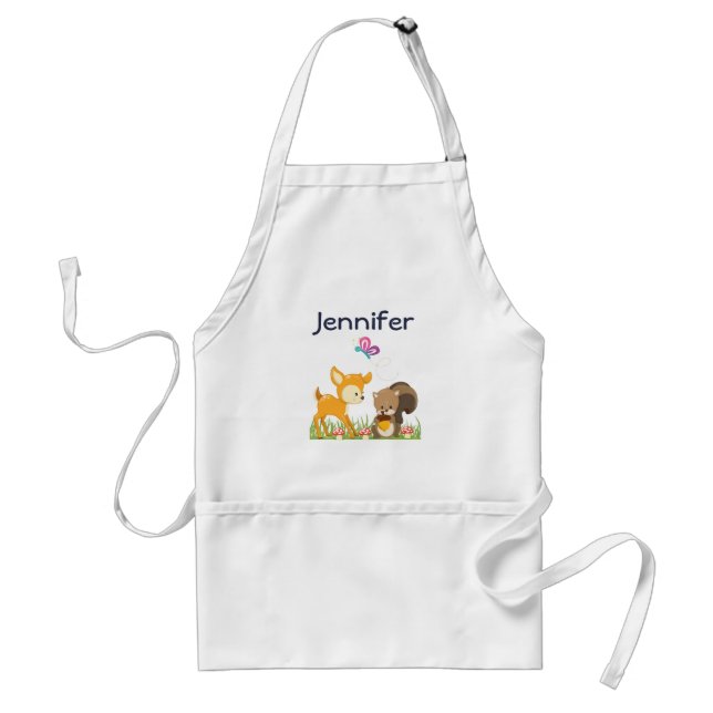 Cute Woodland Creatures Cartoon Illustration Adult Apron (Front)