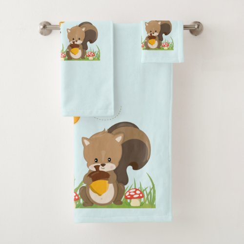 Cute Woodland Creatures Cartoon Illustration Bath Towel Set