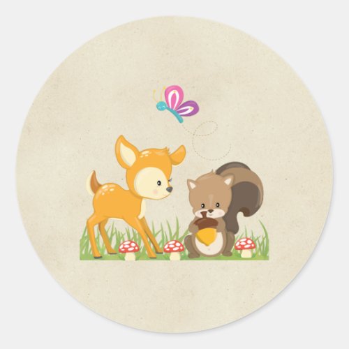 Cute Woodland Creatures Cartoon Illustration Classic Round Sticker