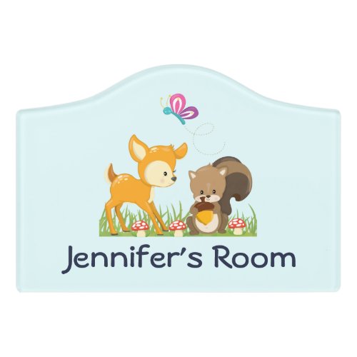 Cute Woodland Creatures Cartoon Illustration Door Sign