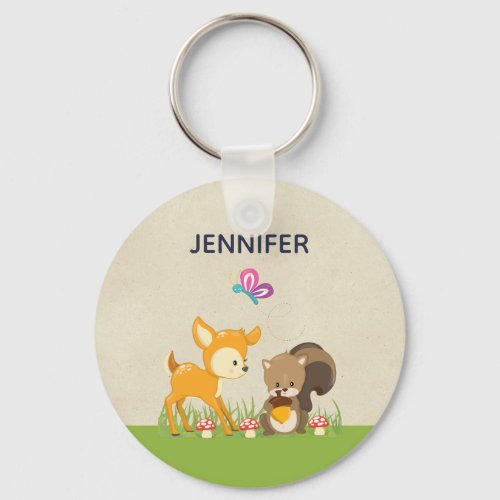 Cute Woodland Creatures Cartoon Illustration Keychain