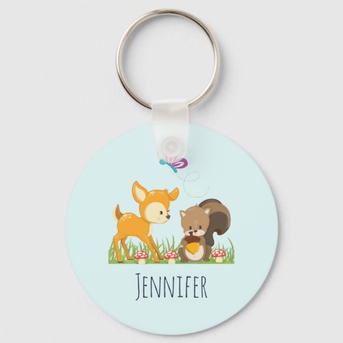 Cute Woodland Creatures Cartoon Illustration Keychain