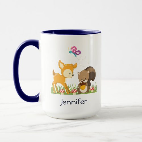 Cute Woodland Creatures Cartoon Illustration Mug