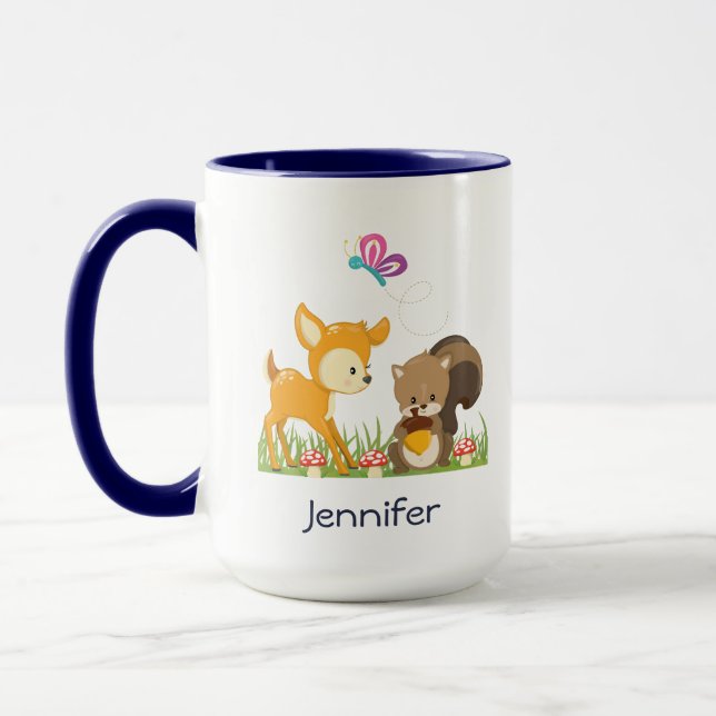Cute Woodland Creatures Cartoon Illustration Mug (Left)