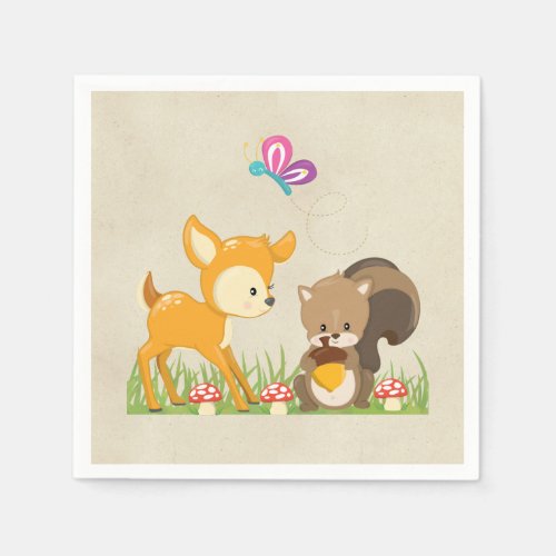 Cute Woodland Creatures Cartoon Illustration Napkins