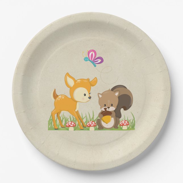 Cute Woodland Creatures Cartoon Illustration Paper Plates (Front)