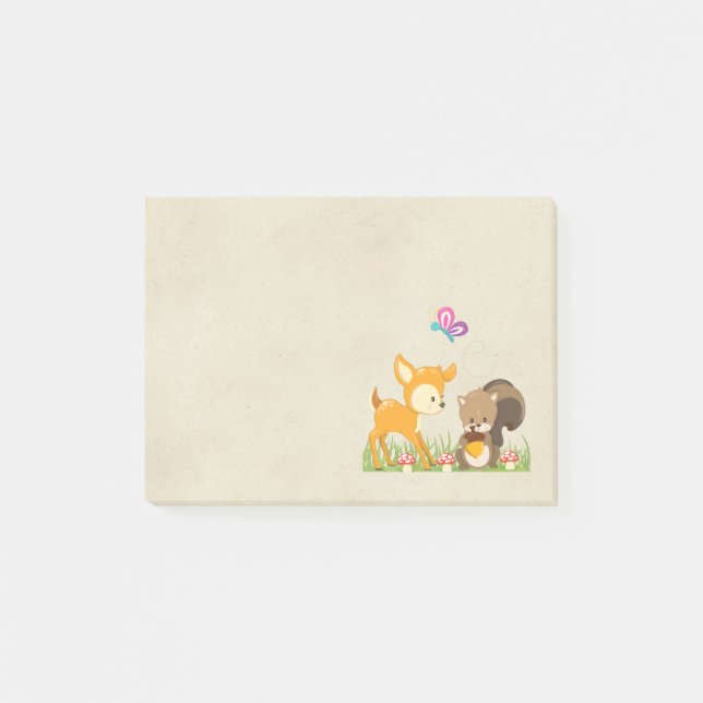 Cute Woodland Creatures Cartoon Illustration Post-it Notes (Front)
