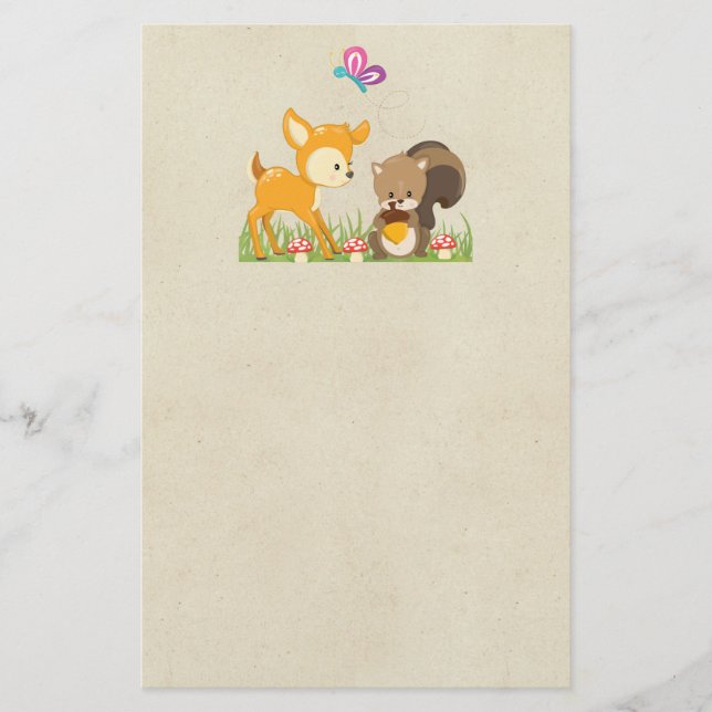 Cute Woodland Creatures Cartoon Illustration Stationery (Front)