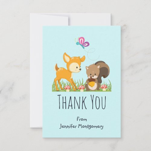 Cute Woodland Creatures Cartoon Illustration Thank You Card