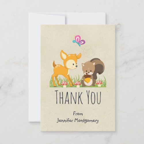 Cute Woodland Creatures Cartoon Illustration Thank You Card