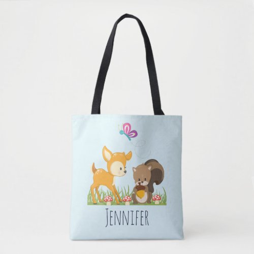 Cute Woodland Creatures Cartoon Illustration Tote Bag