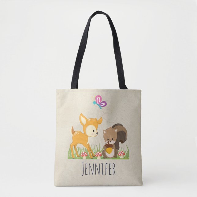 Cute Woodland Creatures Cartoon Illustration Tote Bag (Front)