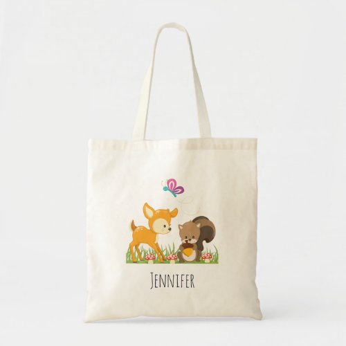 Cute Woodland Creatures Cartoon Illustration Tote Bag