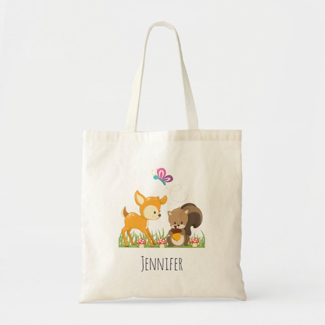 Cute Woodland Creatures Cartoon Illustration Tote Bag (Front)