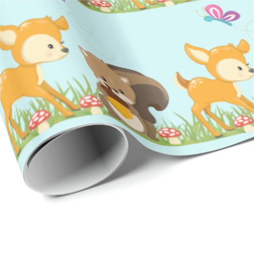 Cute Woodland Creatures Cartoon Illustration Wrapping Paper