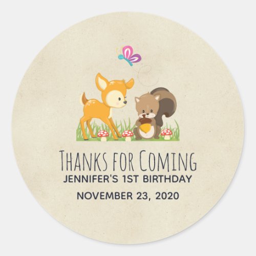 Cute Woodland Creatures Cartoon Party Thank You Classic Round Sticker