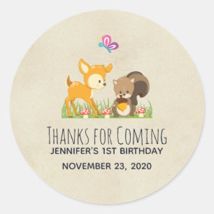 Cute Woodland Creatures Cartoon Party Thank You Classic Round Sticker