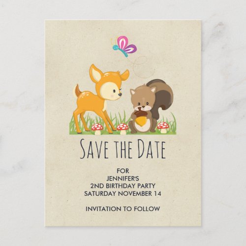 Cute Woodland Creatures Cartoon Save the Date Invitation Postcard