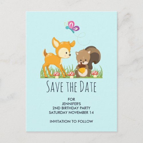 Cute Woodland Creatures Cartoon Save the Date Invitation Postcard