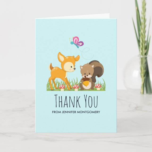 Cute Woodland Creatures Cartoon Thank You Card (Front)