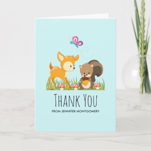 Cute Woodland Creatures Cartoon Thank You Card