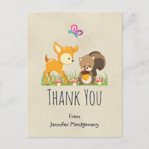 Cute Woodland Creatures Cartoon Thank You Postcard