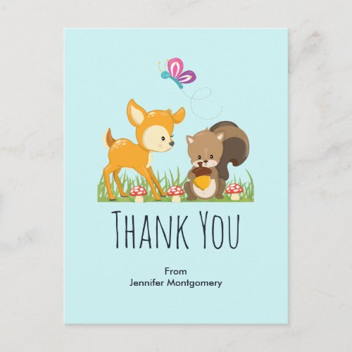 Cute Woodland Creatures Cartoon Thank You Postcard