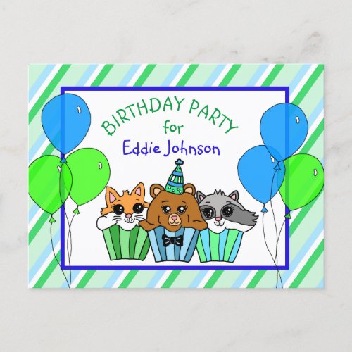 Cute Woodland Creatures Cupcake Birthday Invites