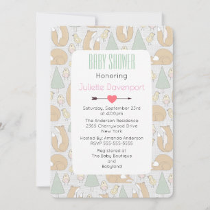 Cute Woodland Creatures Pattern Baby Shower Invite