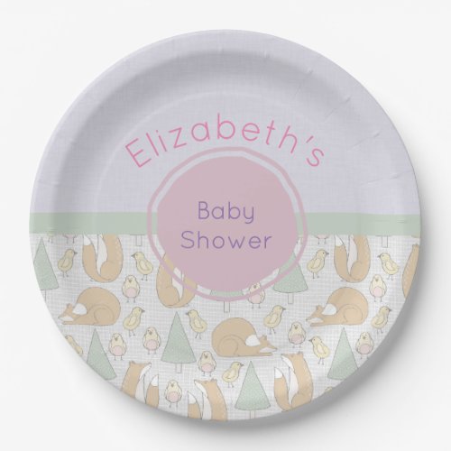 Cute Woodland Creatures Pattern Baby Shower Paper Plates