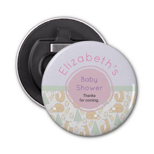 Cute Woodland Creatures Pattern Baby Shower Thanks Bottle Opener