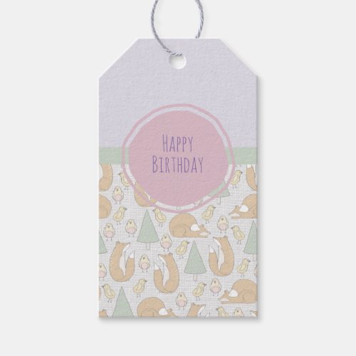 Cute Woodland Creatures Pattern Happy Birthday Gift Tags