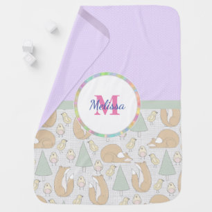Cute Woodland Creatures Pattern Monogram Swaddle Blanket