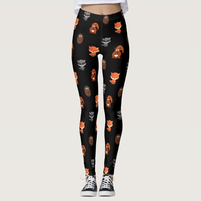 Cute Woodland Creatures Themed Women's Leggings (Front)