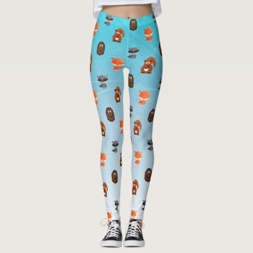 Cute Woodland Creatures Themed Womens Leggings