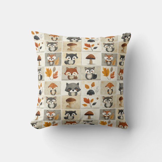 Cute Woodland Critters Pattern: Adorable Animals Throw Pillow (Front)