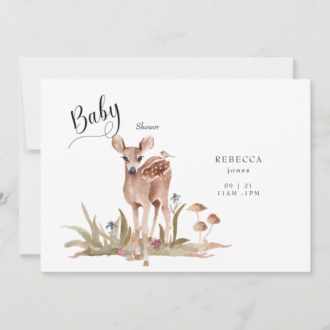 Cute Woodland Deer Baby Shower  Invitation (Front)