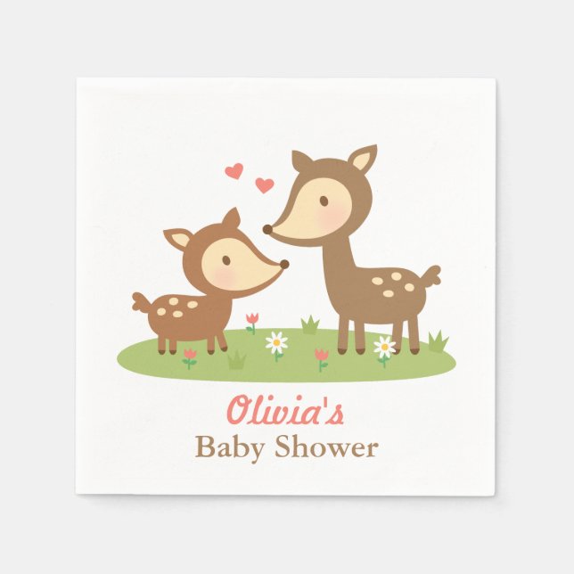 Cute Woodland Deer Baby Shower Party Supplies Napkins (Front)