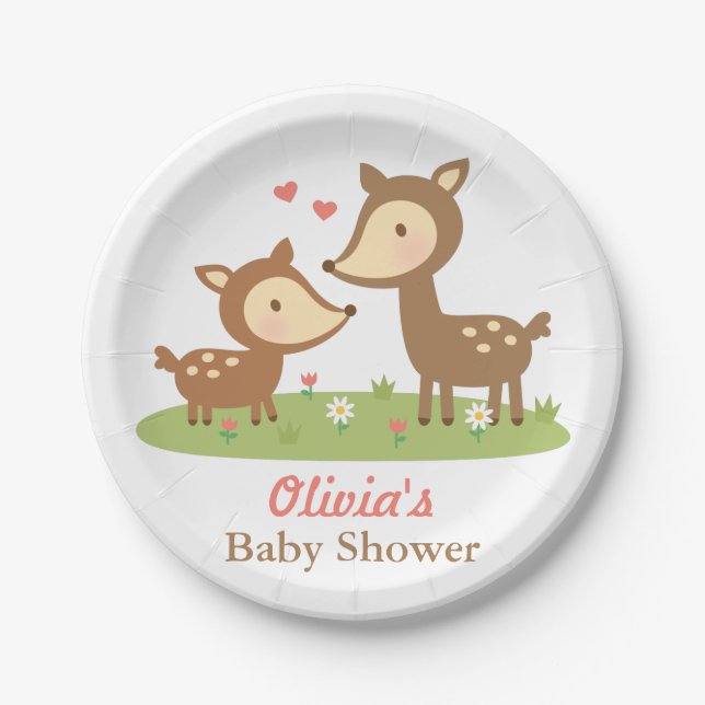 Cute Woodland Deer Baby Shower Party Supplies Paper Plates (Front)