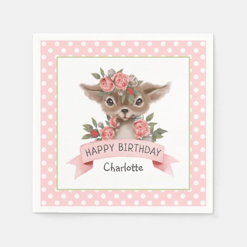 Cute Woodland Deer Birthday Party for Girl Napkins