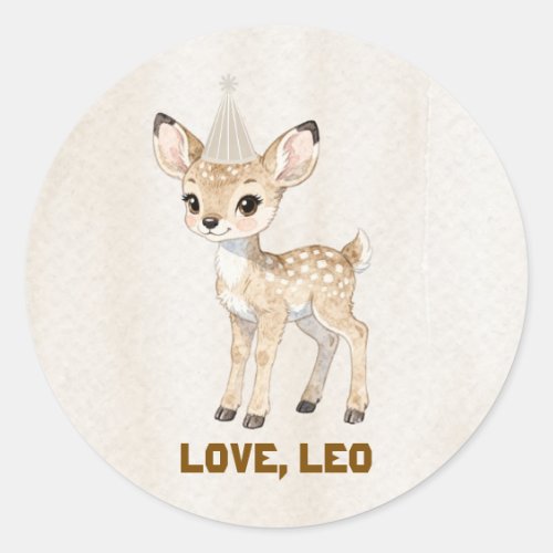 Cute Woodland Deer Birthday Round Sticker