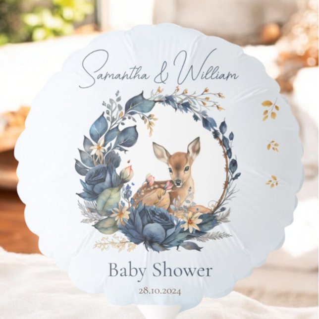 Cute Woodland Deer Blue Floral Boho Leaves Balloon (Creator Uploaded)