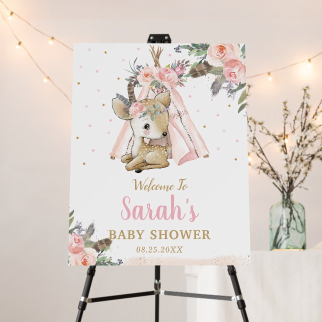 Cute Woodland Deer Boho Tribal Baby Shower Welcome Foam Board (In Situ (Stand))