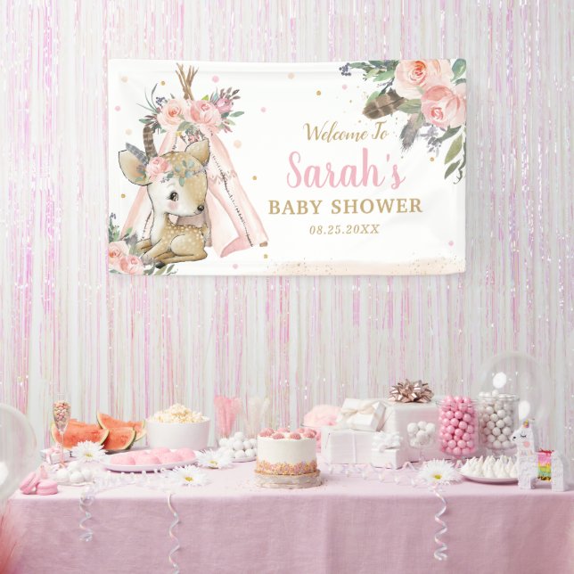 Cute Woodland Deer Boho Tribal Welcome Backdrop  Banner (Party)